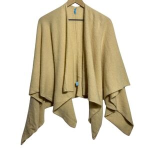 J. McLaughlin Cape Cashmere One Size Beige Knit Open Front Boho Wrap Poncho Read